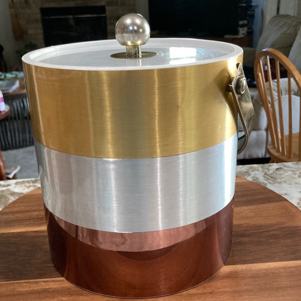 Elegant Gold, Silver, and Brown Ice Bucket - vintage